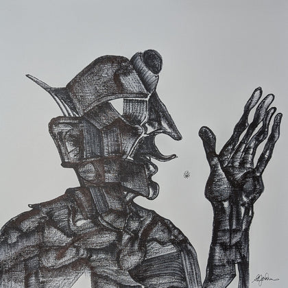 "A New God" 12" x 12" marker on textured paper (unframed) $150