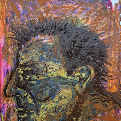 "Beat" $200 2025 30"x20" Acrylic and Marker on Illustration Board Framed