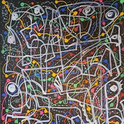 "Busy Little Neurons" $75 2025 30"x20" Liquid Chalk on Masonite