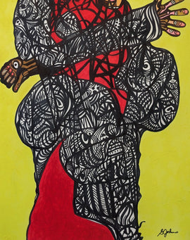Entangled $200 30"x20" Acrylic and Marker on Illustration Bolard
