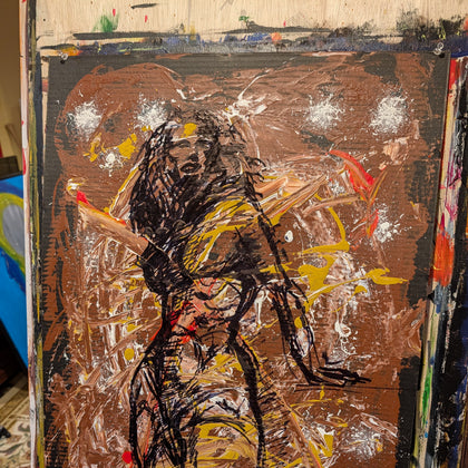 "Ethereal Nude Number 2"$150 2025 30x20 Acrylic and Marker on Cardboard