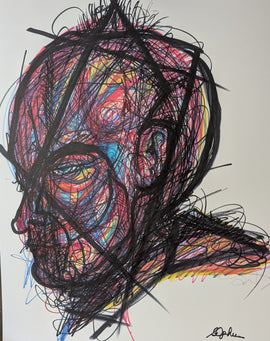 Schemer $100 24"x19" Marker on Bristol Board Framed