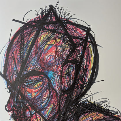 "Schemer" $100  2026 24"x19" Marker on Bristol Board Framed