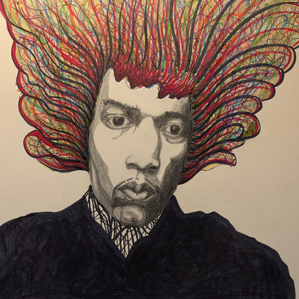 'Scuse Me While I Kiss the Sky $550 2026 20"x30" Pencil and Marker on Illustration board in high quality matted frame